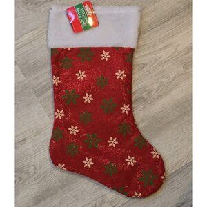 Christmas Stocking Felt Metallic Snowflakes 17" Holiday